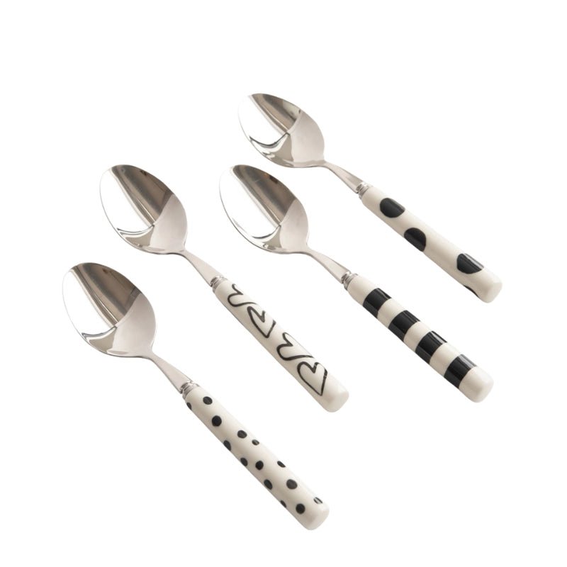 Stainless Steel &amp; Ceramic Tea Spoon Set - 4 pcs