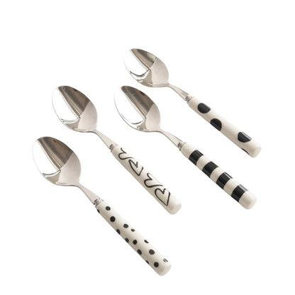 Stainless Steel &amp; Ceramic Tea Spoon Set - 4 pcs