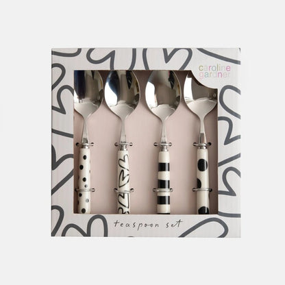 Stainless Steel &amp; Ceramic Tea Spoon Set - 4 pcs