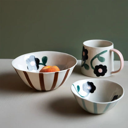Stoneware Hand-Painted Medium Bowl for Cereal &amp; Salad