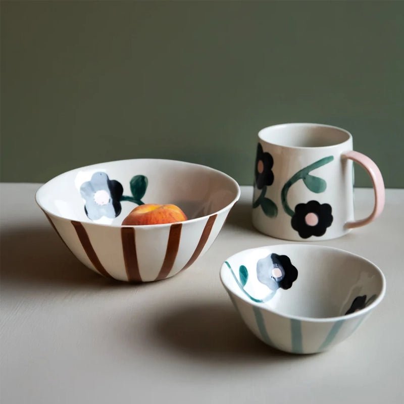 Stoneware Hand-Painted Round Bowl for Dips &amp; Snacks