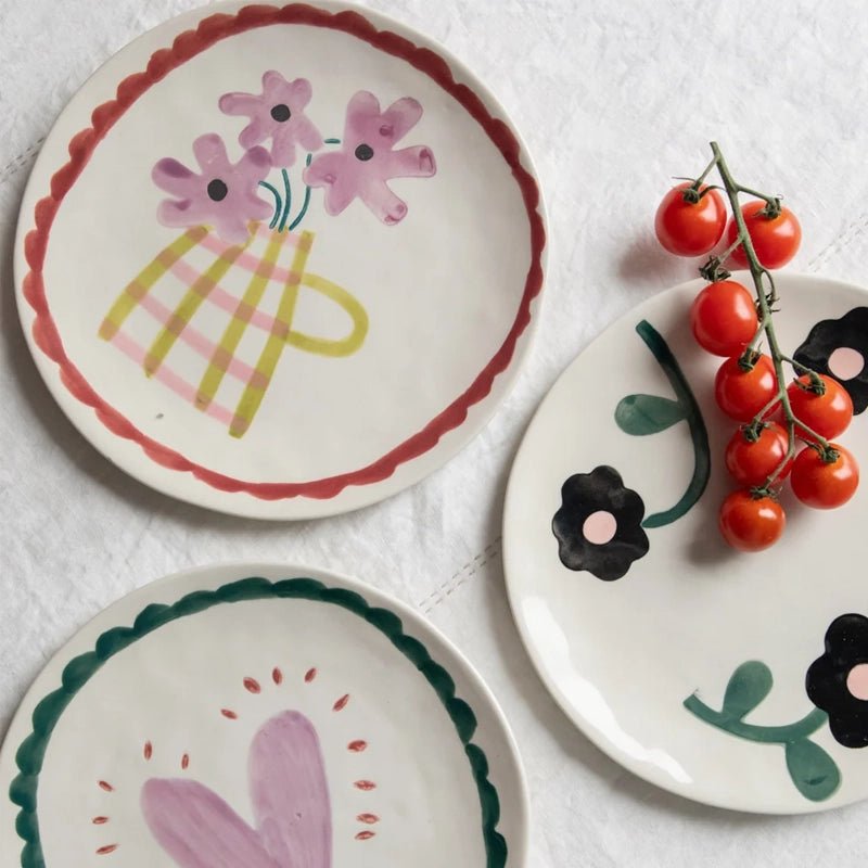 Stoneware Hand-Painted Side Plate for Cake &amp; Dessert - 20cm