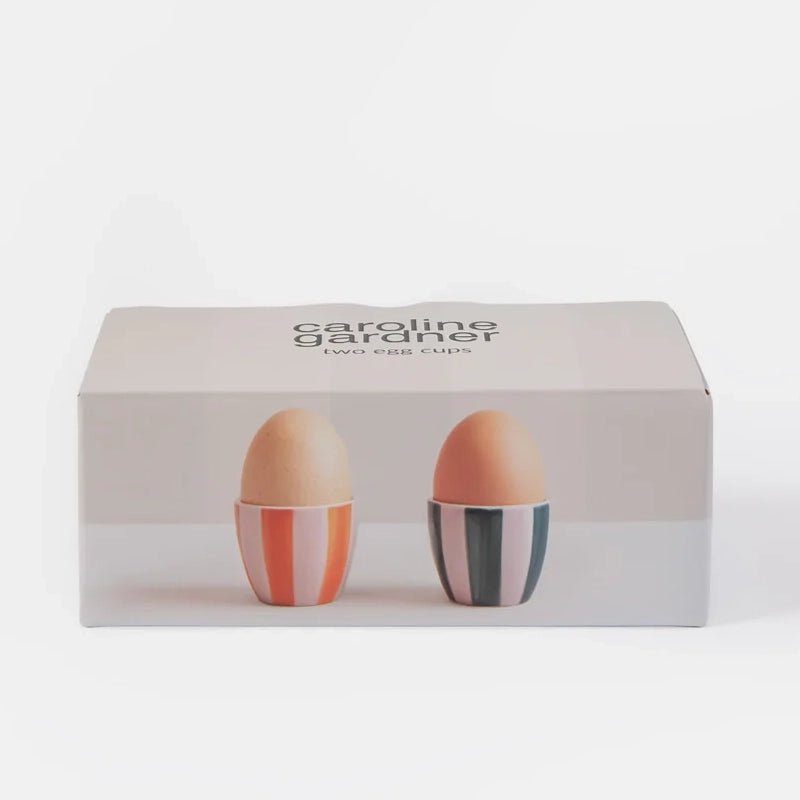 Stoneware Hand-Painted Striped Egg Cups - Set of 2
