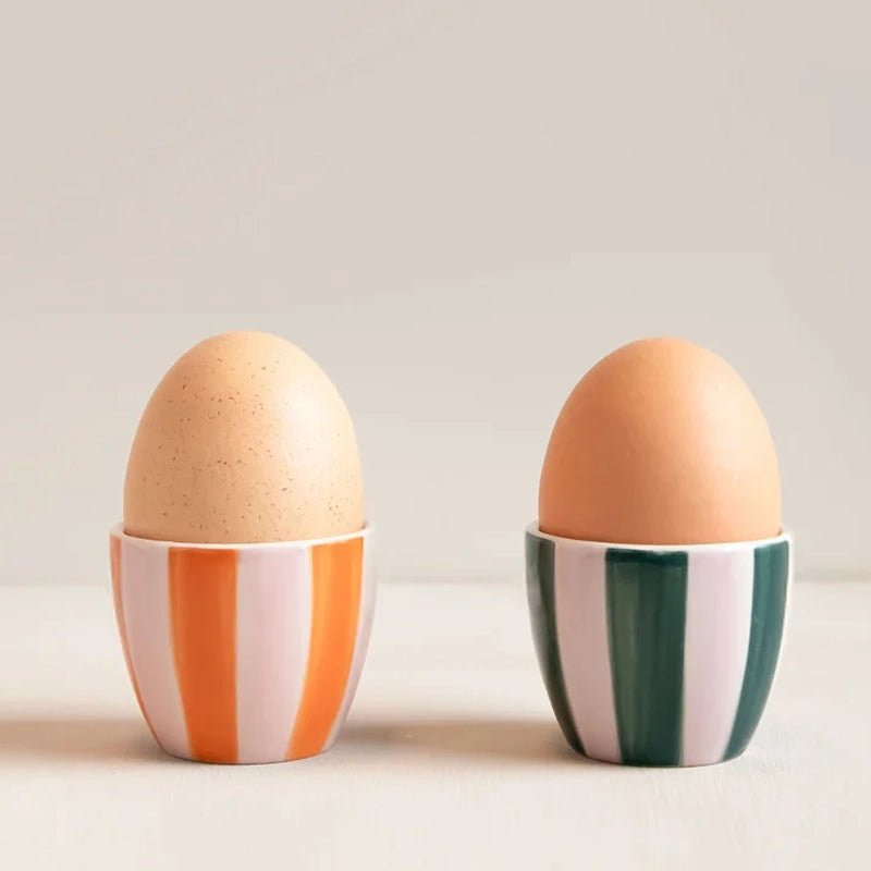 Stoneware Hand-Painted Striped Egg Cups - Set of 2