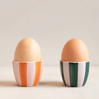 Stoneware Hand-Painted Striped Egg Cups - Set of 2