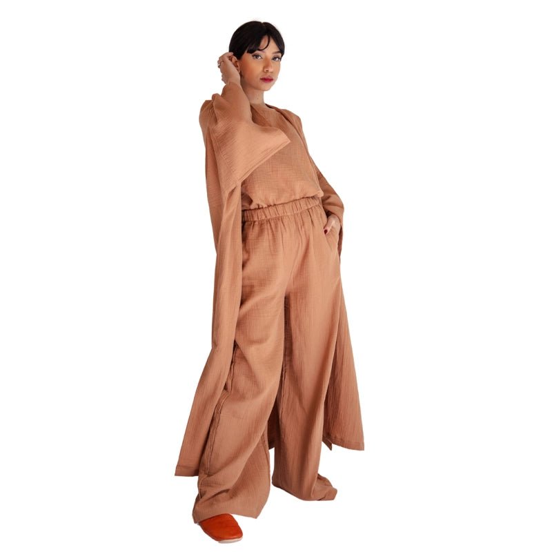 HAWA Cotton Kimono Kaftan Set - Brown - Waha Lifestyle