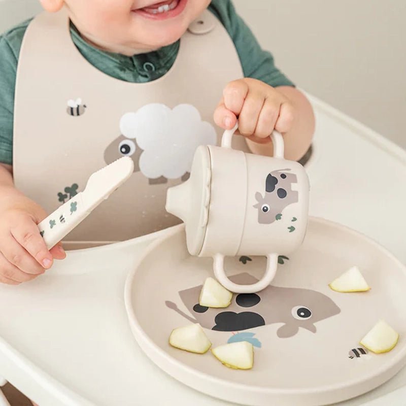 Baby Silicone Cutlery Set – Tiny Farm - Sand