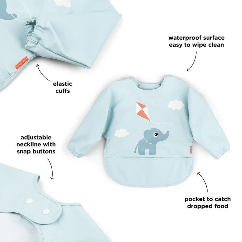 DONE BY DEER Playground Waterproof Long Sleeved Baby Bib with Elasticated Sleeves in Kuwait - Waha Lifestyle