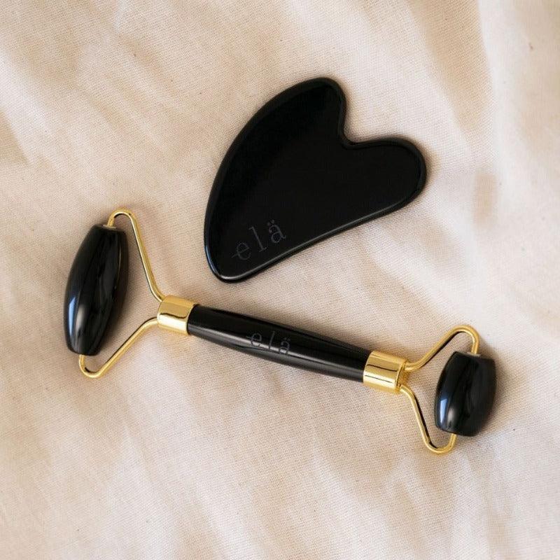 Ela Life Black Obsidian Gua Sha &amp; Roller Set - Waha Lifestyle