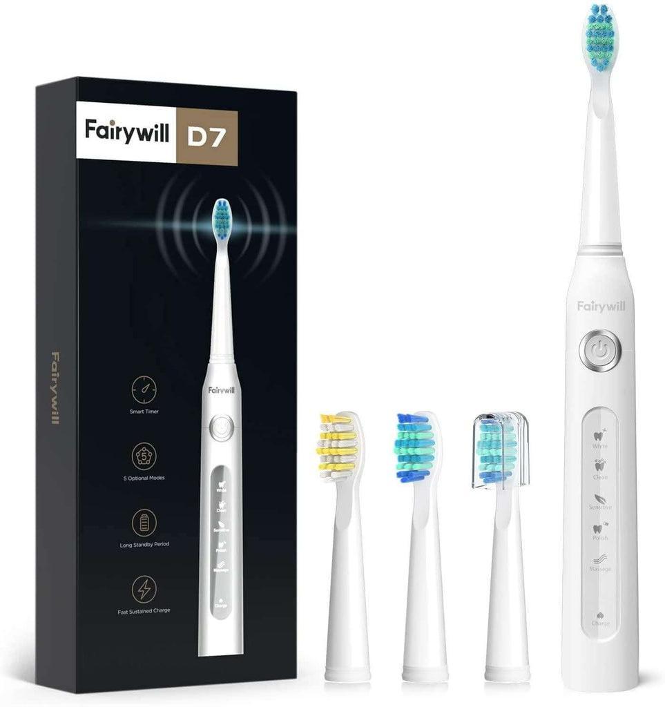 Fairywill D7 Electric Toothbrush With 4 Brush Heads - White - Waha Lifestyle