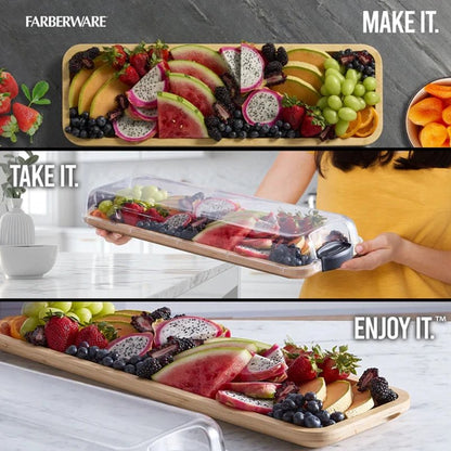 Build-a-Board Bamboo Long Serving Tray &amp; Lid