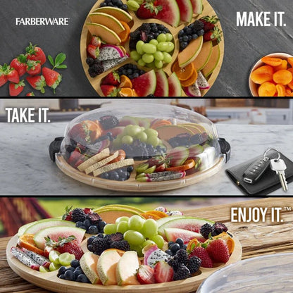 Build-a-Board Lazy Susan Bamboo Divided Round Serving Board