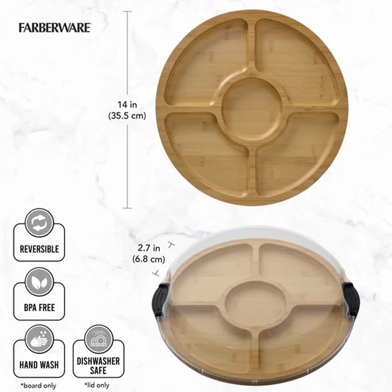 Build-a-Board Lazy Susan Bamboo Divided Round Serving Board