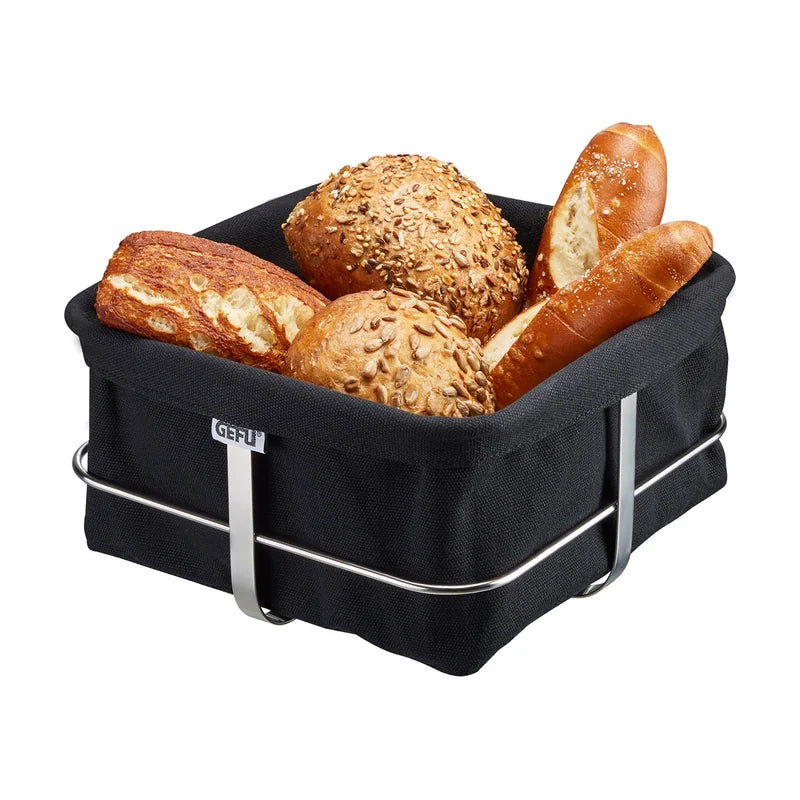 Brunch Square Bread Basket with Stainless Steel Frame &amp; Black Cotton Insert