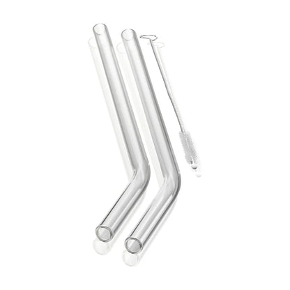Reusable Bent Glass Drinking Straws with Cleaning Brush - 23cm, Set of 4