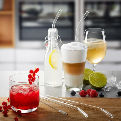 Reusable Bent Glass Drinking Straws with Cleaning Brush - 23cm, Set of 4