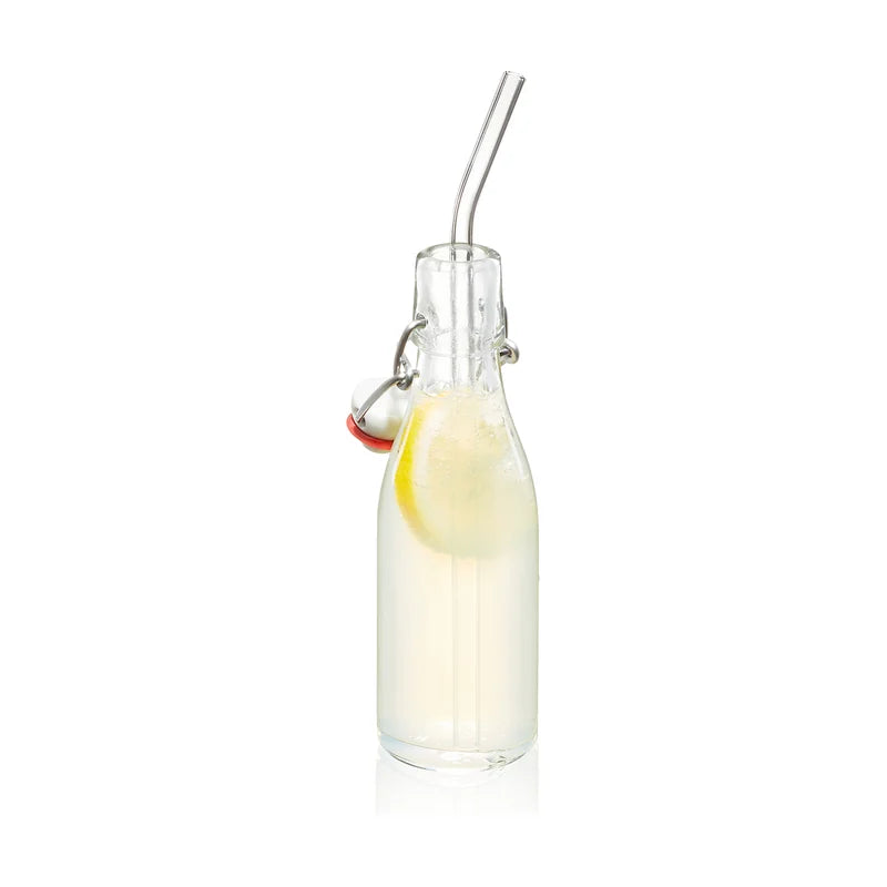 Reusable Bent Glass Drinking Straws with Cleaning Brush - 23cm, Set of 4