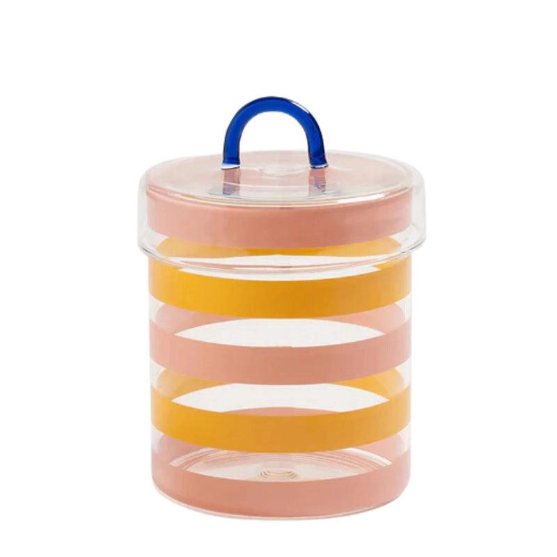 Glass Striped Storage Jar with Lid - Mustard / Pink - Waha Lifestyle