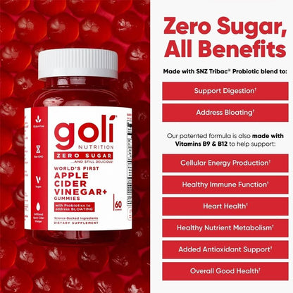 Zero Sugar Apple Cider Vinegar Vegan Gummies - 60pcs