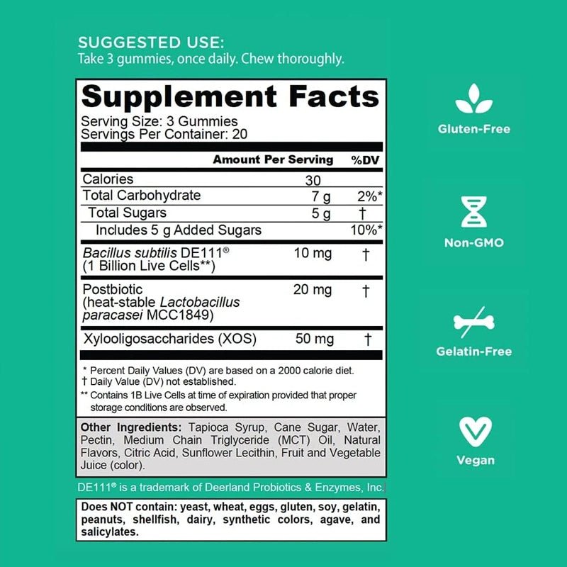 Zero Sugar Pre+Post+Probiotics Lemon Lime Gummies - 60pcs