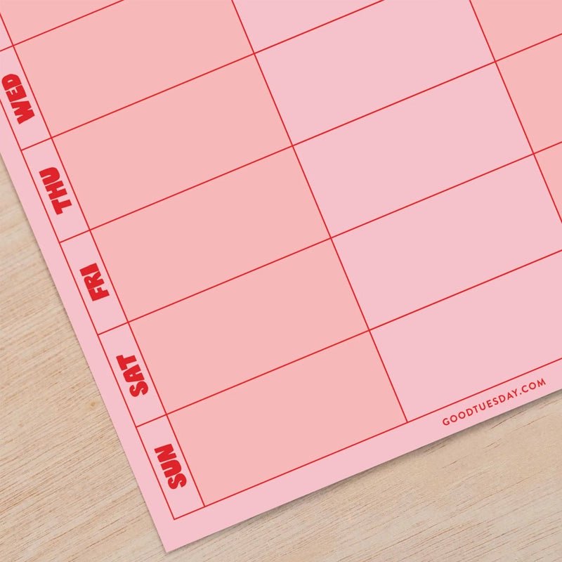 Magnetic Weekly Fridge Planner - A4 - Pink &amp; Red