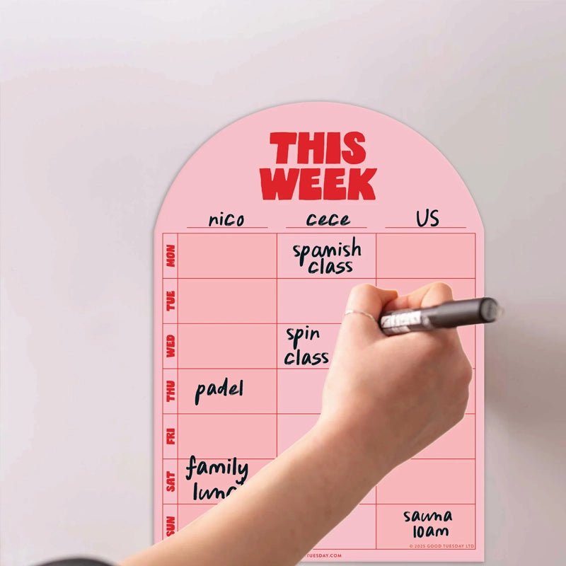 Magnetic Weekly Fridge Planner - A4 - Pink &amp; Red
