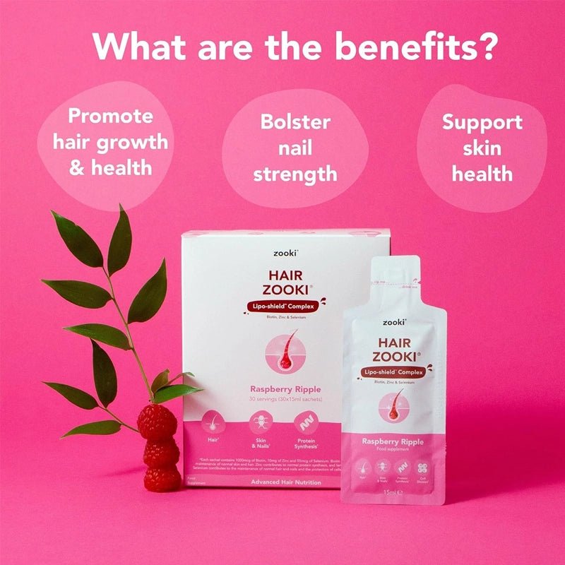 ZOOKI Hair Strength Liquid Supplement with Raspberry Flavour - 14 Sachets - Waha Lifestyle