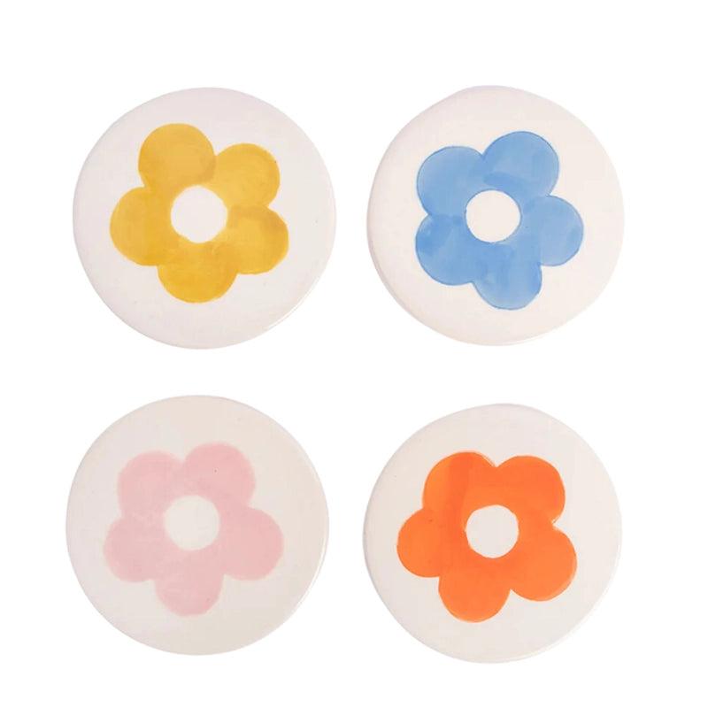 Hand - painted Ceramic Flower Cup Coasters - Set of 4 - Waha Lifestyle