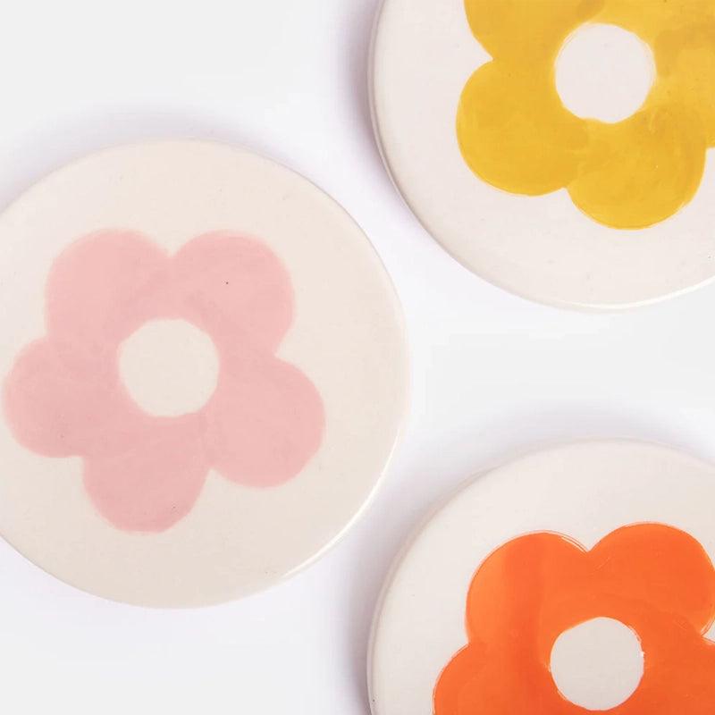 Hand - painted Ceramic Flower Cup Coasters - Set of 4 - Waha Lifestyle