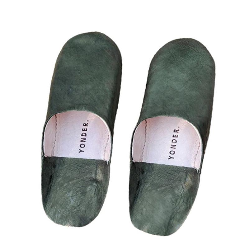 Handmade Babouche Leather Slippers - Olive - Waha Lifestyle