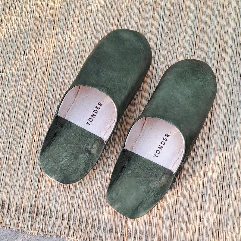 Handmade Babouche Leather Slippers - Olive - Waha Lifestyle