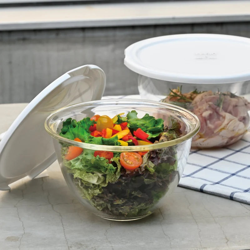Heatproof Glass Mixing Bowls with Microwave Lids - 1.5L &amp; 2.2L, Set of 2