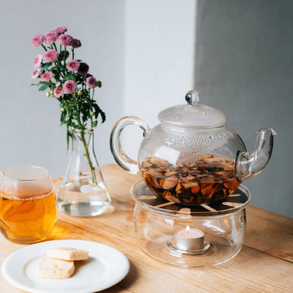 Heatproof Glass Tea Warmer with Stainless Steel Plate &amp; Candle - 12.5cm
