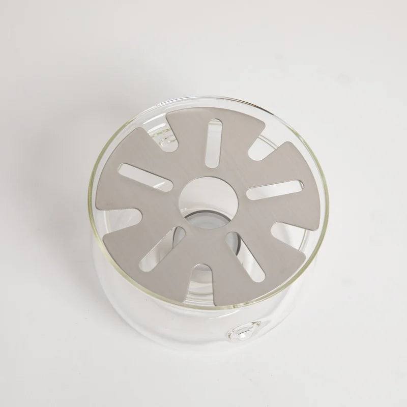 Heatproof Glass Tea Warmer with Stainless Steel Plate &amp; Candle - 12.5cm