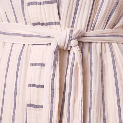 Ada Crinkle Cotton Striped Kimono with Belt - Navy Blue