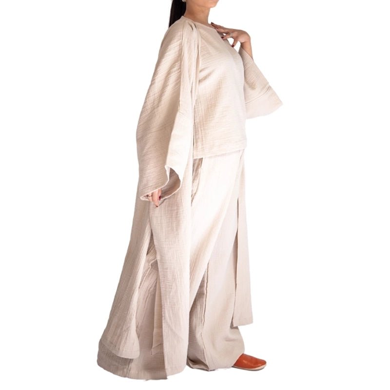 Cotton Kimono Kaftan Set - Beige