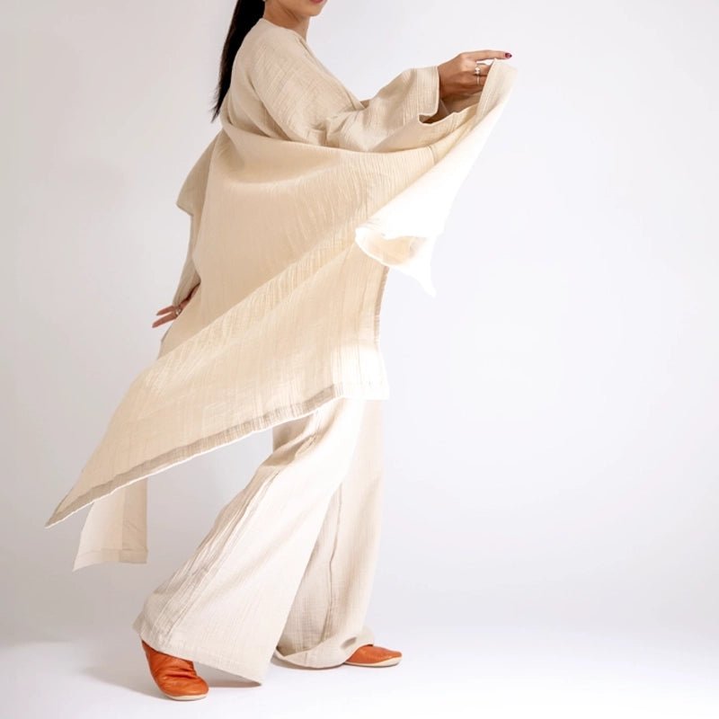 Cotton Kimono Kaftan Set - Beige