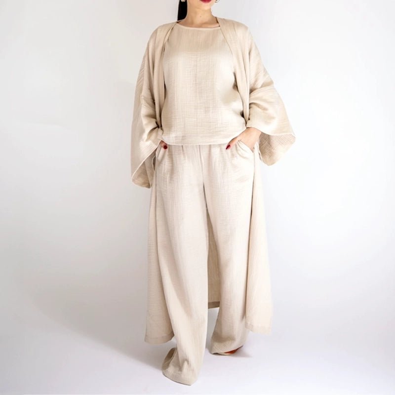 Cotton Kimono Kaftan Set - Beige
