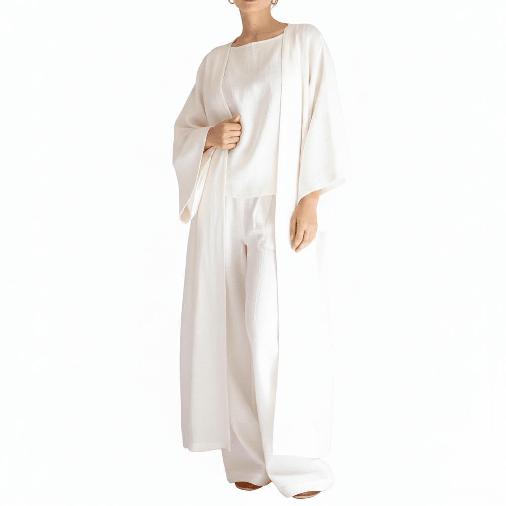 HAWA Cotton Kimono Kaftan Set - White in Kuwait - Waha Lifestyle