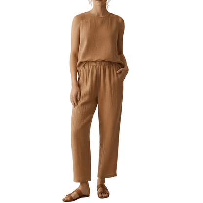 HAWA Cotton Sleeveless Top and Wide Leg Pants Set in Kuwait - Waha Lifestyle