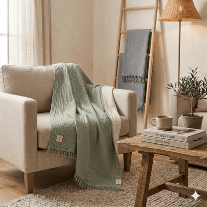 HAWA Flow Double - Sided Cotton Throw/ Blanket in Kuwait - Waha Lifestyle