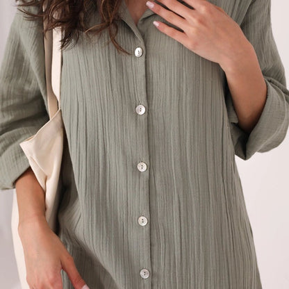 Kayra Long-Sleeve Cotton Maxi Dress - Green Sage