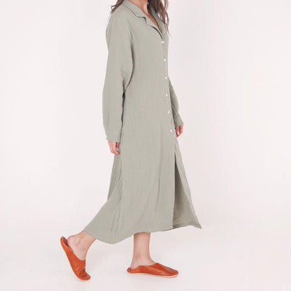 Kayra Long-Sleeve Cotton Maxi Dress - Green Sage