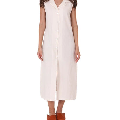 HAWA Kayra Sleeveless Cotton Maxi Dress - Off - white in Kuwait - Waha Lifestyle