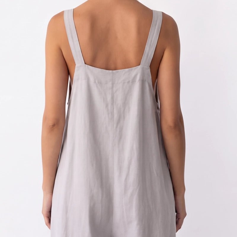 Linen Wide Leg Jumpsuit with Square Neck - Gray