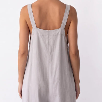 Linen Wide Leg Jumpsuit with Square Neck - Gray