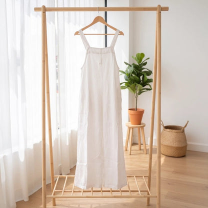 Linen Wide Leg Jumpsuit with Square Neck - White