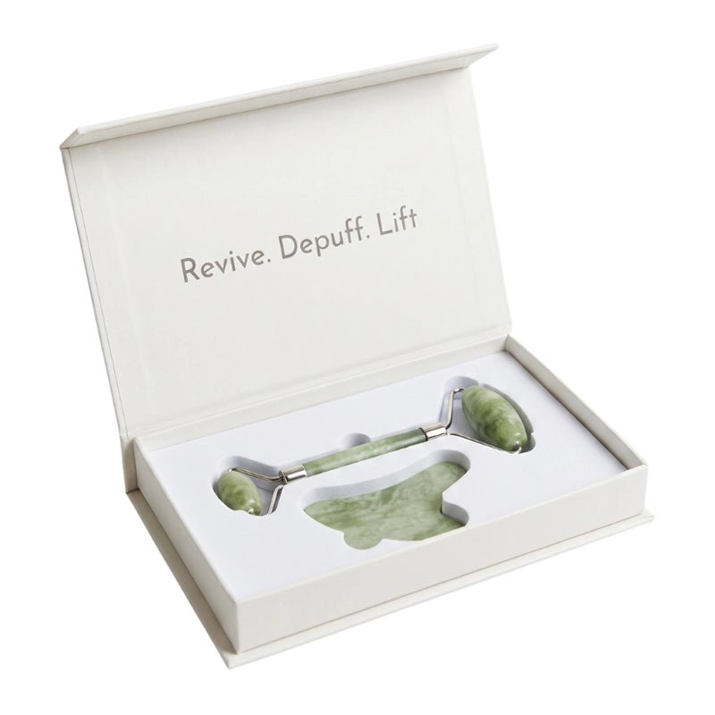 Natural Green Jade Gua Sha &amp; Roller Set for Skin Sculpting