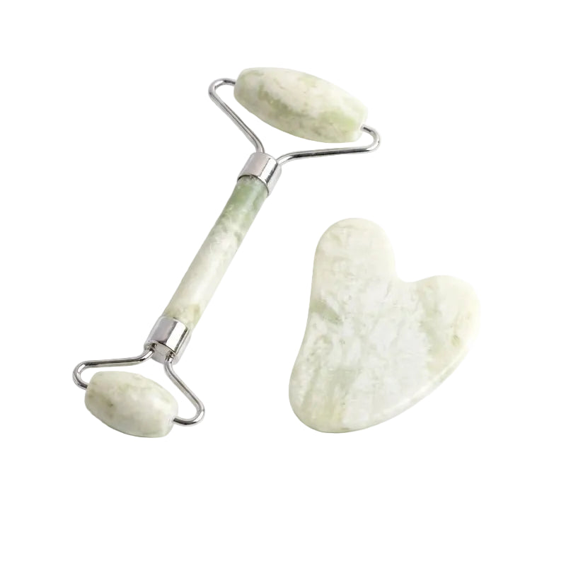 Natural Green Jade Gua Sha &amp; Roller Set for Skin Sculpting