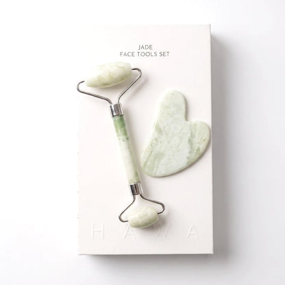Natural Green Jade Gua Sha &amp; Roller Set for Skin Sculpting